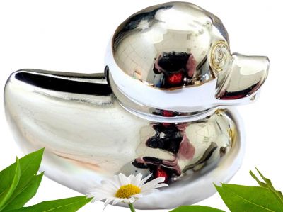 Spardose Ente Delux -8cm -silber gl�nzend-1 St�ck