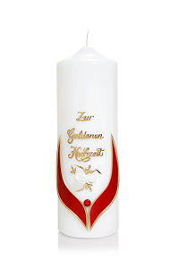 Kerze zur Goldenen Hochzeit 240 mm x � 80 -weiss mit Goldschrift