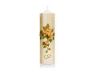 wundersch�ne mit Rosenmotiv verzierte Kerze - Ringe in gold - 220mm � 70