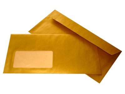1 St�ck goldener Briefumschlag DIN lang mit Fenster selbstklebend mit Haftstreifen Papierumschlag