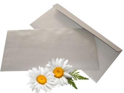 1x Silber Briefumschlag DIN lang ohne Fenster selbstklebend, seidengl�nzend aus Silberpapier
