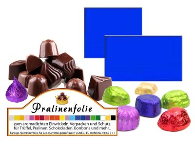 Blaue Schokoladenfolie aus Alu f�r Pralinen, Konfekt und Schokoladentafeln fertige Pralinenfolie