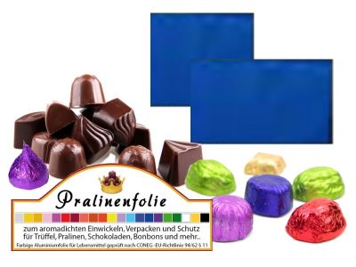 Dunkelblaue Confiseriefolie aus Alu f�r Schokoladen, Pralinen und S��igkeiten als fertige Zuschnitte