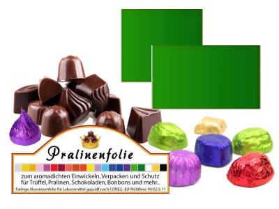 Dunkelgr�ne, lebensmittelechte  Pralinenfolie aus Aluminium f�r kreative Verpackungen von S��waren