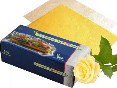 Gold Aluminium Folien Zuschnitte 23x27cm in Box 500 Blatt, 13�m, gepr�gt, rei�feste Gold-Alufolie