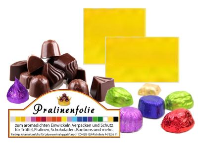 Goldene Pralinenfolie aus Alu f�r Pralinen, Tr�ffel, Konfekt & Schokolade aromadichte Pralinenfolie