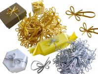 100 kleine Mini Ziergummischleifen SILBER oder GOLD, Umband 10cm, f�r Schmuckverpackungen