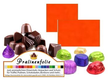 Orange matt- Pralinenfolie zum Einwickeln und Frischhalten von Pralinen und Konfekt m. Pralinenfolie