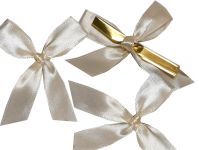 250 Schleifen Farbe Creme mit Drahtclip Satinband 15 mm, Confiserie Schleife Clip 6 cm,