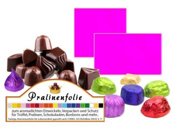 Pink Alu-Pralinenfolien Zuschnitte zum Verpacken und aromadichten Einwickeln von Pralinen & Konfekt