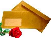 25 goldene Briefumschl�ge DIN lang mit Fenster selbstklebend, seidengl�nzend aus Goldpapier