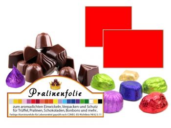 Rote Alu-Pralinenfolien Zuschnitte fix und fertig in den passenden Formaten zum Einwickeln