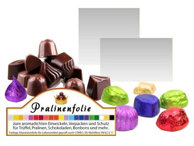 Silberne Pralinenfolie aus Alufolie f�r Pralinen, Tr�ffel & Konfekt zum Einwickeln mit Pralinenfolie