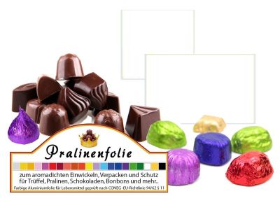 Weisse Pralinenfolie aus Aluminium f�r Pralinen, Schokoladentafeln, Konfekt aromadicht verpacken